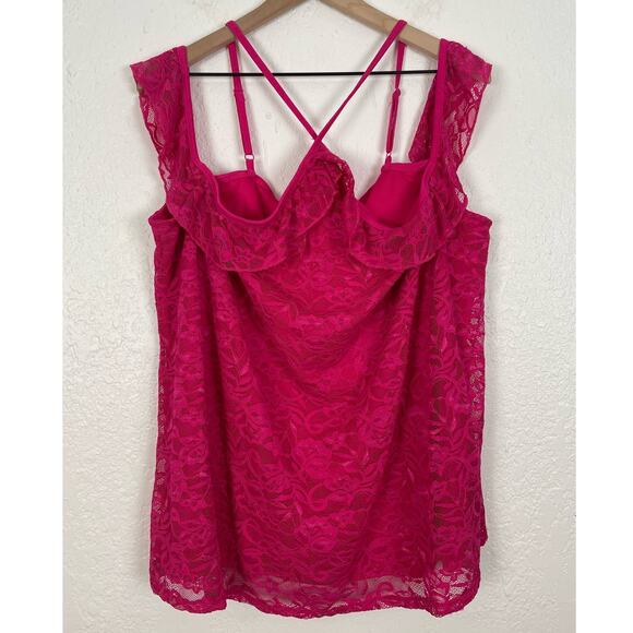 Torrid Pink Lace Halter Cold Shoulder Top Size 4 - Picture 4 of 7